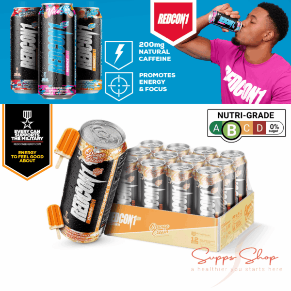 REDCON1 ENERGY High Performance Pre-Workout RTD Drink (Jolt Cola 473ml x 12 Cans Carton) Zero Sugar