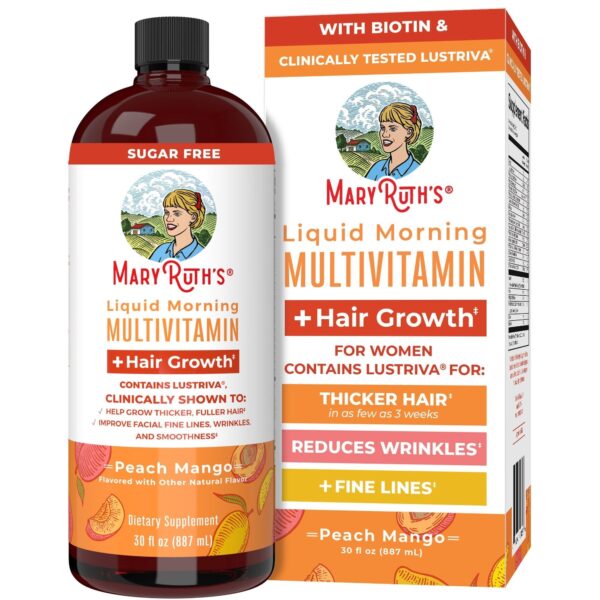 Liquid Morning Multivitamin + Hair Growth  | Peach Mango | 15.22 Fl Oz | Ages 18+